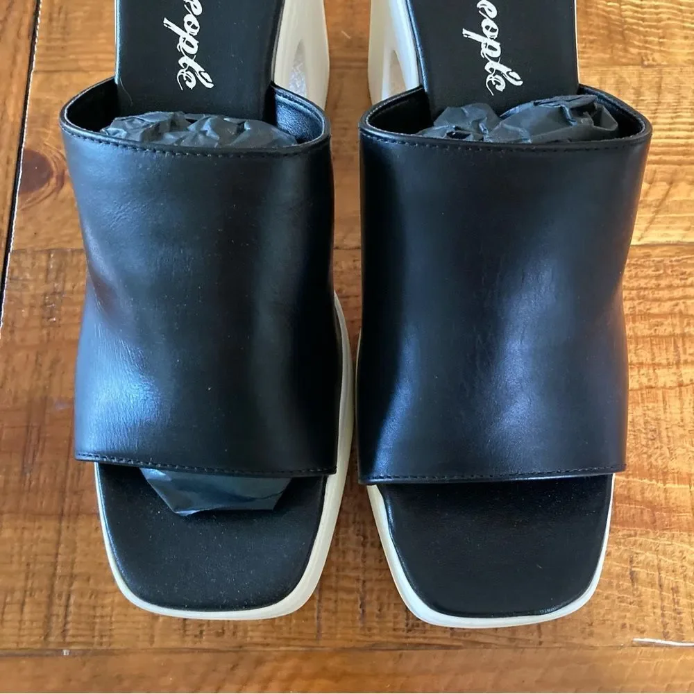 NEW Free People Zoe Platform Slide Sandals Black Noir Made in Italy Size 9.5